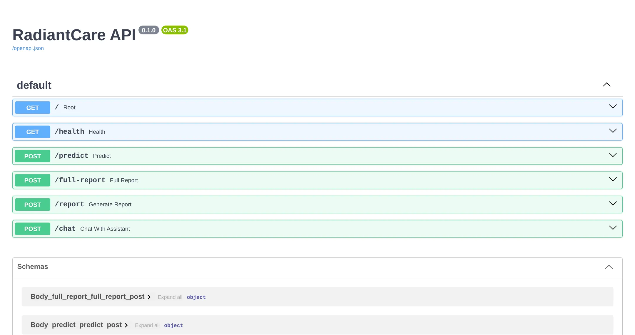 Interactive API documentation listing the endpoints